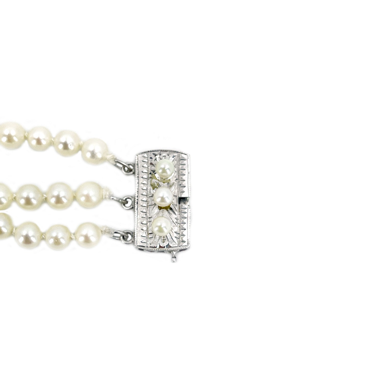 Deco Triple Strand Petite Japanese Saltwater Akoya Cultured Pearl Bracelet- Sterling Silver