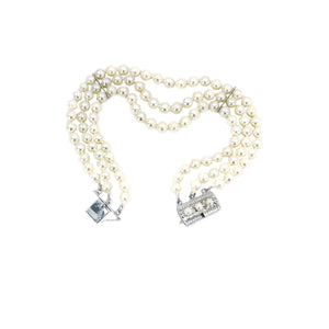Deco Triple Strand Petite Japanese Saltwater Akoya Cultured Pearl Bracelet- Sterling Silver