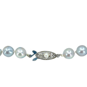 Green Island Co Designer Japanese Baroque Blue Gray Saltwater Akoya Cultured Pearl Graduated Vintage Strand- Sterling Silver 16.50 Inch