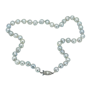 Green Island Co Designer Japanese Baroque Blue Gray Saltwater Akoya Cultured Pearl Graduated Vintage Strand- Sterling Silver 16.50 Inch