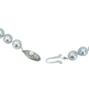 Green Island Co Designer Japanese Baroque Blue Gray Saltwater Akoya Cultured Pearl Graduated Vintage Strand- Sterling Silver 16.50 Inch