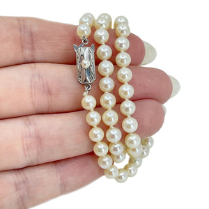 Petite Deco Japanese Saltwater Cultured Akoya Pearl Vintage Choker Necklace - Sterling Silver 16.25 Inch