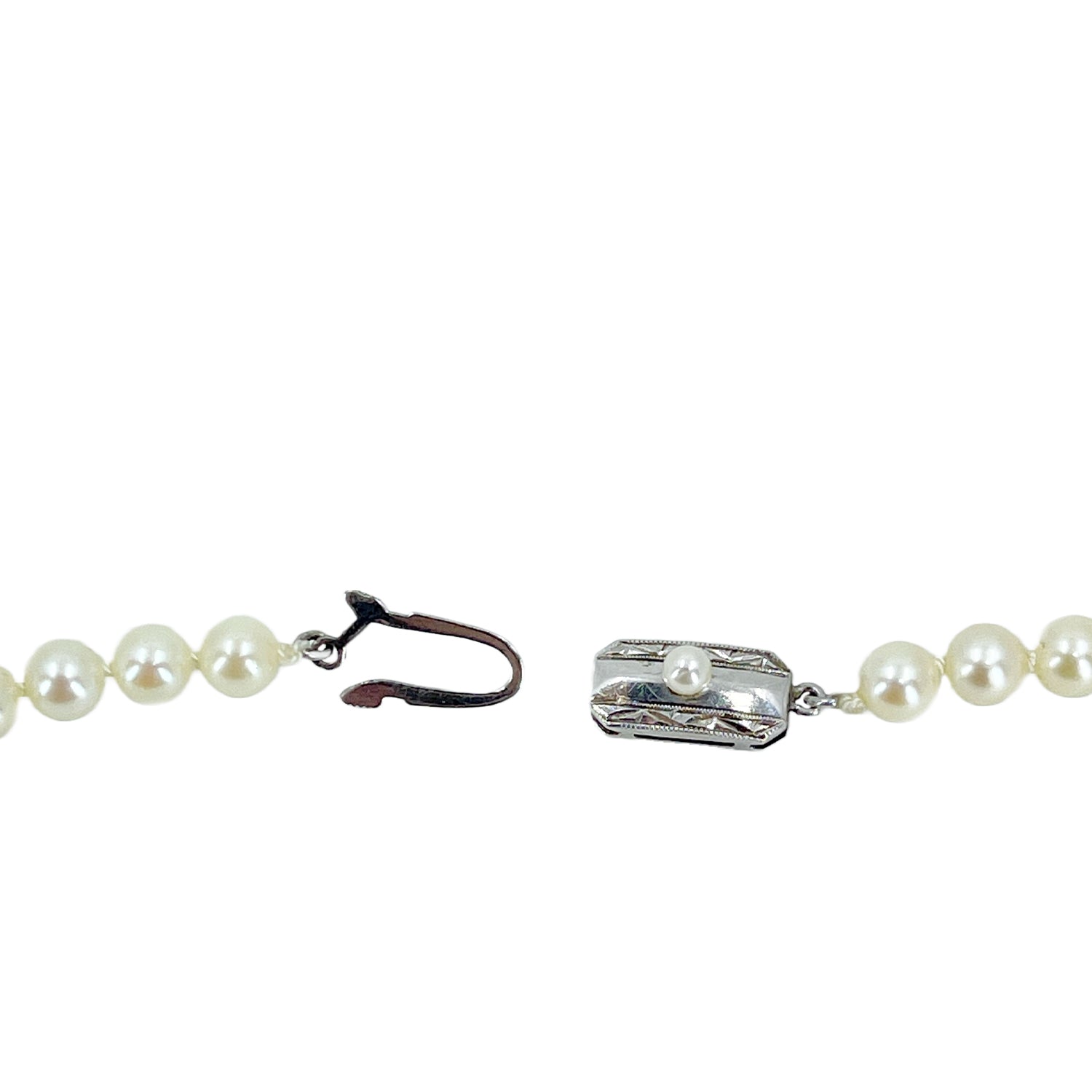 Petite Deco Japanese Saltwater Cultured Akoya Pearl Vintage Choker Necklace - Sterling Silver 16.25 Inch