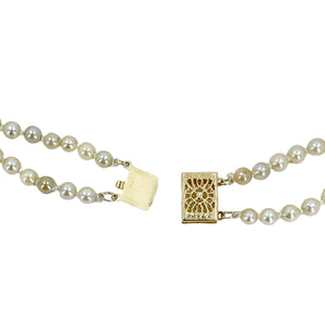 Graduated Cream Double Strand Japanese Saltwater Cultured Akoya Pearl Necklace - 14K Yellow Gold 18 & 19 Inch