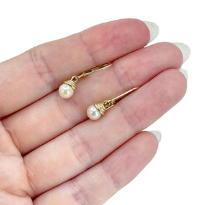 Lever Back Vintage Modern Akoya Saltwater Cultured Pearl Pierced Earrings- 14K Yellow Gold