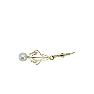 Lavaliere Victorian Milgrain Akoya Saltwater Cultured Pearl Pierced Lever Back Earrings- 14K Yellow Gold