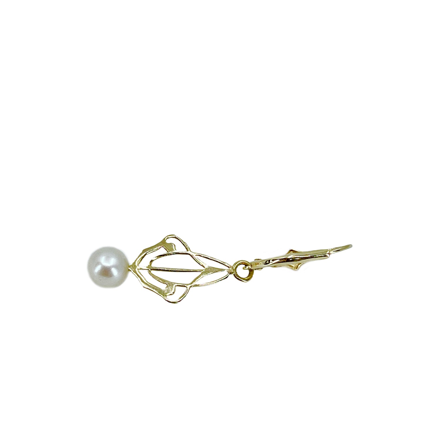 Lavaliere Victorian Milgrain Akoya Saltwater Cultured Pearl Pierced Lever Back Earrings- 14K Yellow Gold