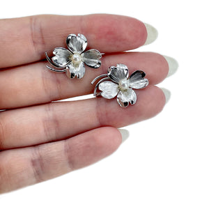 Boho Dogwood Harry S. Bick Akoya Saltwater Cultured Pearl Screwback Earrings- Sterling Silver