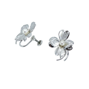 Boho Dogwood Harry S. Bick Akoya Saltwater Cultured Pearl Screwback Earrings- Sterling Silver