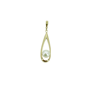 Mikimoto Mid Century Drop Japanese Saltwater Akoya Cultured Pearl Vintage Pendant - 14K Yellow Gold