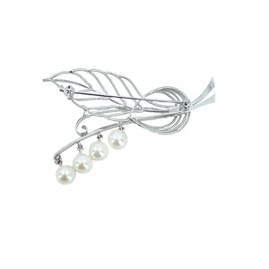 Lily of the Valley Vintage Japanese Saltwater Akoya Cultured Pearl Mid-Century Brooch- Sterling Silver
