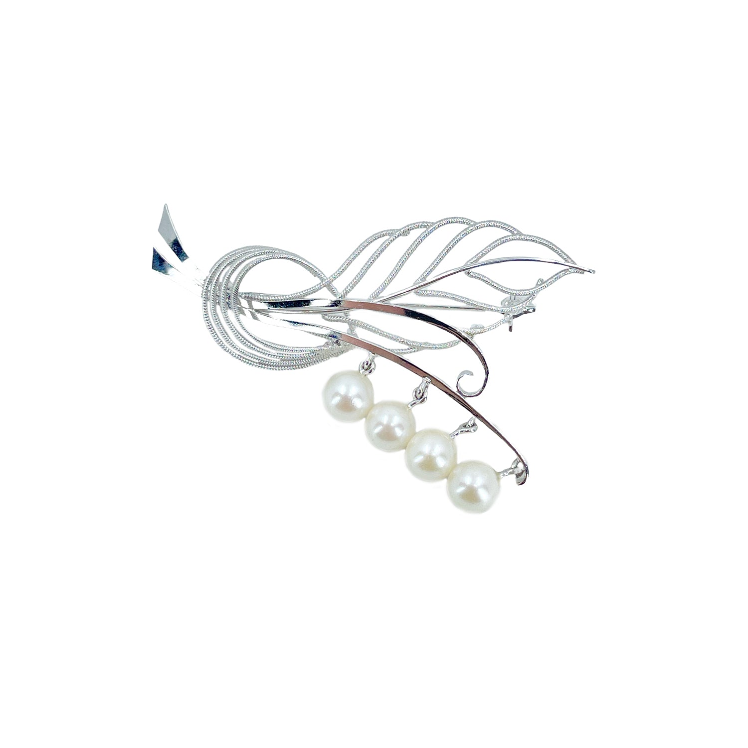 Lily of the Valley Vintage Japanese Saltwater Akoya Cultured Pearl Mid-Century Brooch- Sterling Silver