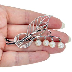 Lily of the Valley Vintage Japanese Saltwater Akoya Cultured Pearl Mid-Century Brooch- Sterling Silver
