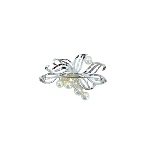 Cluster Modernist Vintage Japanese Saltwater Akoya Cultured Pearl Brooch- Sterling Silver