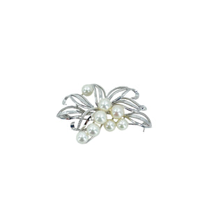 Cluster Modernist Vintage Japanese Saltwater Akoya Cultured Pearl Brooch- Sterling Silver