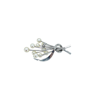 Spray Branch Retro Vintage Japanese Saltwater Akoya Cultured Pearl Brooch- Sterling Silver