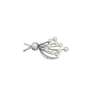 Spray Branch Retro Vintage Japanese Saltwater Akoya Cultured Pearl Brooch- Sterling Silver