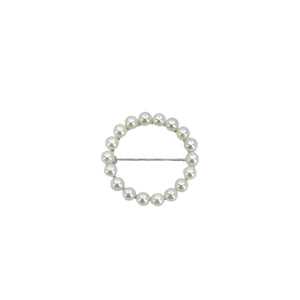Petite Circle Wreath Modernist Japanese Saltwater Akoya Vintage Pearl Brooch Pin- 14K White Gold