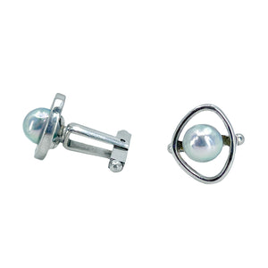 Modernist Blue Akoya Saltwater Cultured Pearl Vintage Mens Cufflinks- Sterling Silver