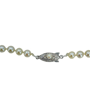 Quality Art Deco Cream Japanese Saltwater Cultured Akoya Pearl Graduated Necklace - Sterling Silver 25.50 Inch