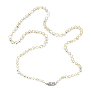 Quality Art Deco Cream Japanese Saltwater Cultured Akoya Pearl Graduated Necklace - Sterling Silver 25.50 Inch