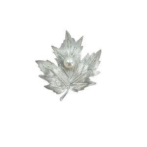 Birks Nach Designer Maple Leaf Akoya Saltwater Cultured Pearl Brooch- Sterling Silver