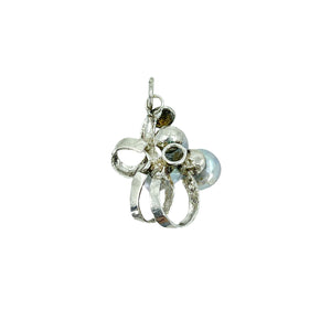 Baroque Blue Japanese Saltwater Cultured Akoya Vintage Ribbon Pendant Charm- Sterling Silver