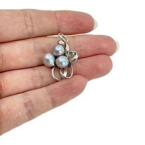 Baroque Blue Japanese Saltwater Cultured Akoya Vintage Ribbon Pendant Charm- Sterling Silver