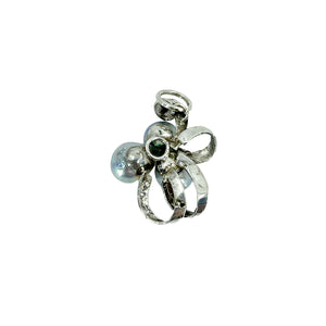 Pendant Charm Blue Japanese Saltwater Cultured Akoya Vintage Ribbon- Sterling Silver