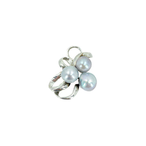 Pendant Charm Blue Japanese Saltwater Cultured Akoya Vintage Ribbon- Sterling Silver