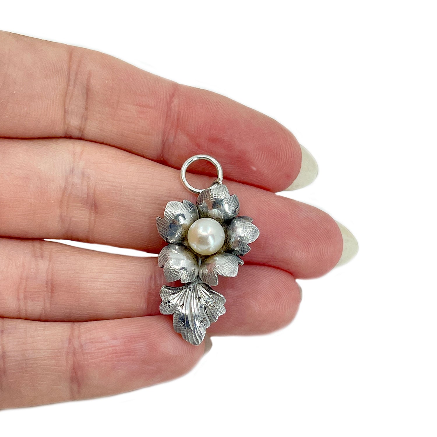 Cherry Blossom Flower Japanese Saltwater Cultured Akoya Vintage Pendant Charm- Sterling Silver
