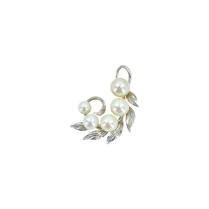 Swirl Leaf Charm Japanese Saltwater Cultured Akoya Vintage Pendant- Sterling Silver
