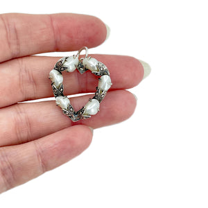 Arts & Crafts Heart Freshwater River Pearl Marcasite Vintage Pendant- Sterling Silver