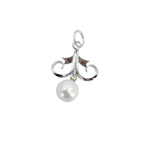 Lavaliere Art Nouveau Japanese Saltwater Cultured Akoya Vintage Charm Pendant- Sterling Silver