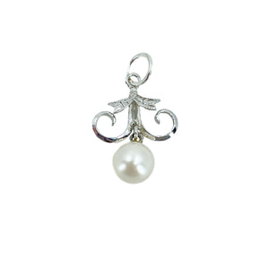 Lavaliere Art Nouveau Japanese Saltwater Cultured Akoya Vintage Charm Pendant- Sterling Silver