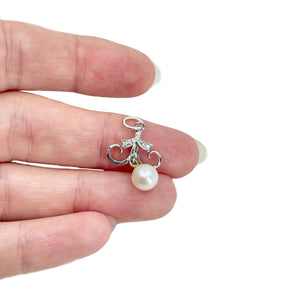 Lavaliere Art Nouveau Japanese Saltwater Cultured Akoya Vintage Charm Pendant- Sterling Silver