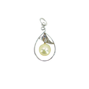 Modernist Cream Yellow Japanese Saltwater Cultured Akoya Vintage Charm Pendant- Sterling Silver