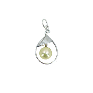 Modernist Cream Yellow Japanese Saltwater Cultured Akoya Vintage Charm Pendant- Sterling Silver