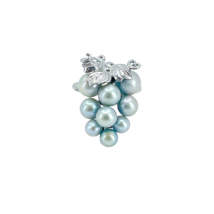 Engraved Grape Cluster Blue Japanese Saltwater Akoya Cultured Pearl Vintage Ring- Sterling Silver 6.50