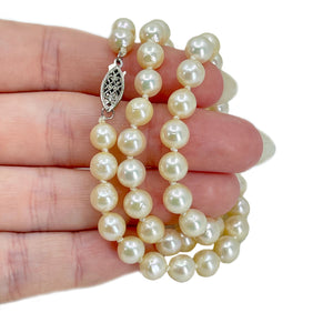 Vintage Baroque Japanese Saltwater Cultured Akoya Pearl Estate Necklace - Sterling Silver 17.50 Inch