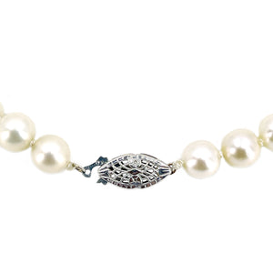 Mid-Century Filigree Choker Cultured Akoya Pearl Vintage Necklace Strand - 10K White Gold 15.75 Inch