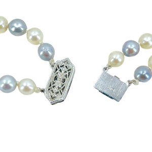 Nouveau Blue & White Baroque Japanese Cultured Akoya Pearl Graduated Double Strand Necklace - 10K White Gold 17.75 & 19 Inch