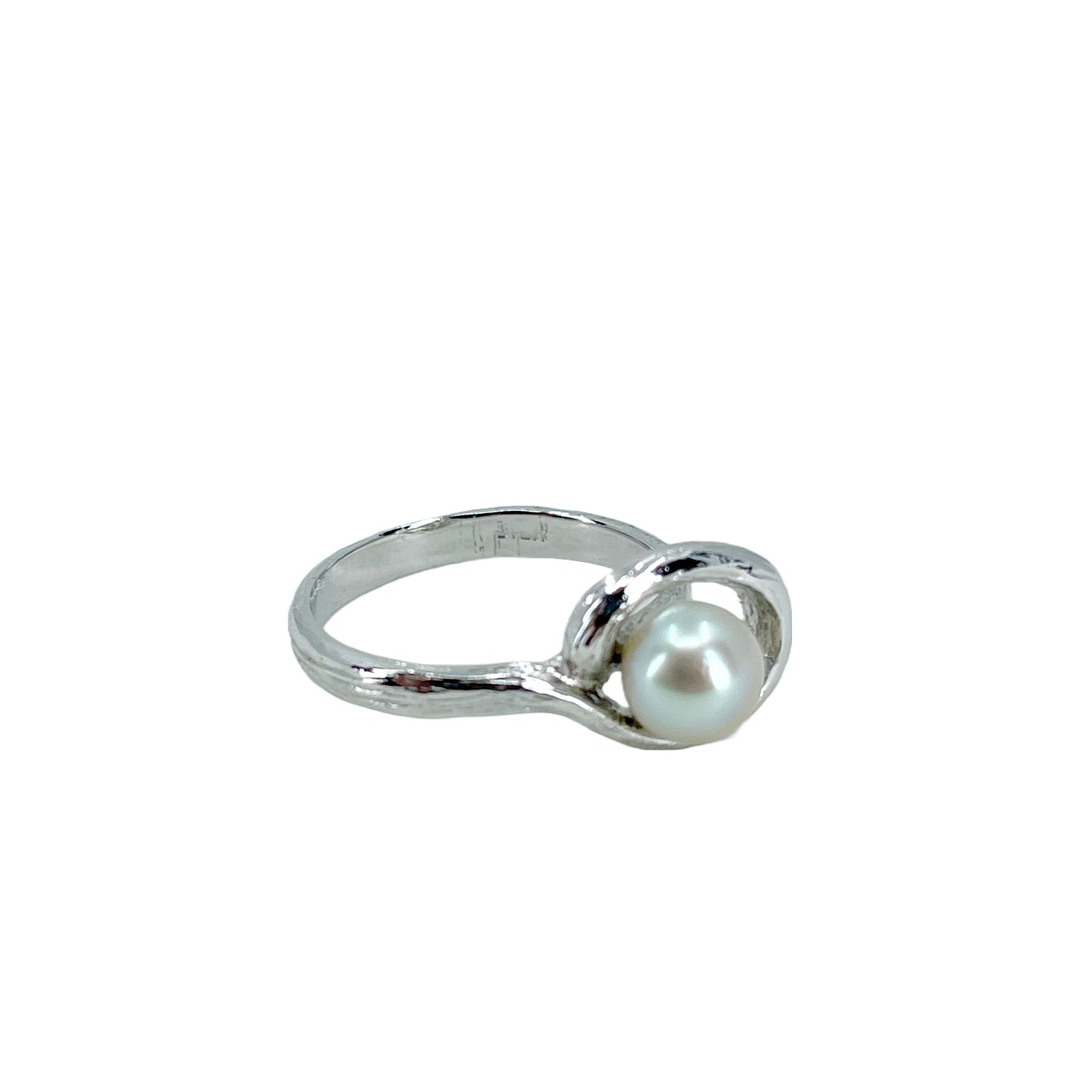 Abstract Modernist Japanese Saltwater Blue Akoya Cultured Pearl Ring- Sterling Silver Sz 7 1/2