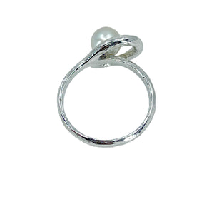 Abstract Modernist Japanese Saltwater Blue Akoya Cultured Pearl Ring- Sterling Silver Sz 7 1/2