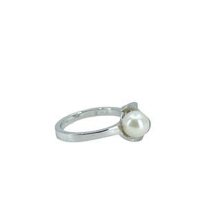 Double Leaf Mid Century Japanese Saltwater Akoya Cultured Pearl Ring- Sterling Silver Sz 7 1/4