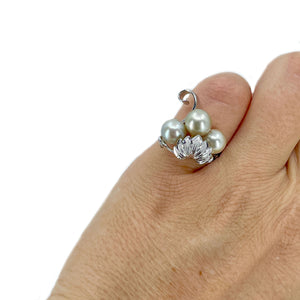Grape Blue Gray Japanese Saltwater Akoya Cultured Pearl Vintage Ring- Sterling Silver Sz 5