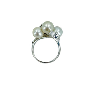 Grape Blue Gray Japanese Saltwater Akoya Cultured Pearl Vintage Ring- Sterling Silver Sz 5