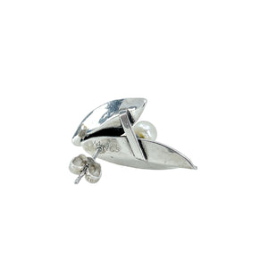 Mings Of Honolulu Bamboo Leaf Vintage Akoya Saltwater Cultured Pearl Pierced Earrings- Sterling Silver