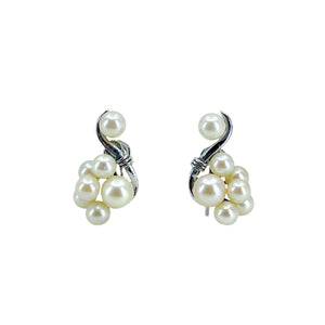 Climber Cluster Vintage Akoya Saltwater Cultured Pearl Screwback Earrings- Sterling Silver