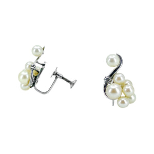 Climber Cluster Vintage Akoya Saltwater Cultured Pearl Screwback Earrings- Sterling Silver